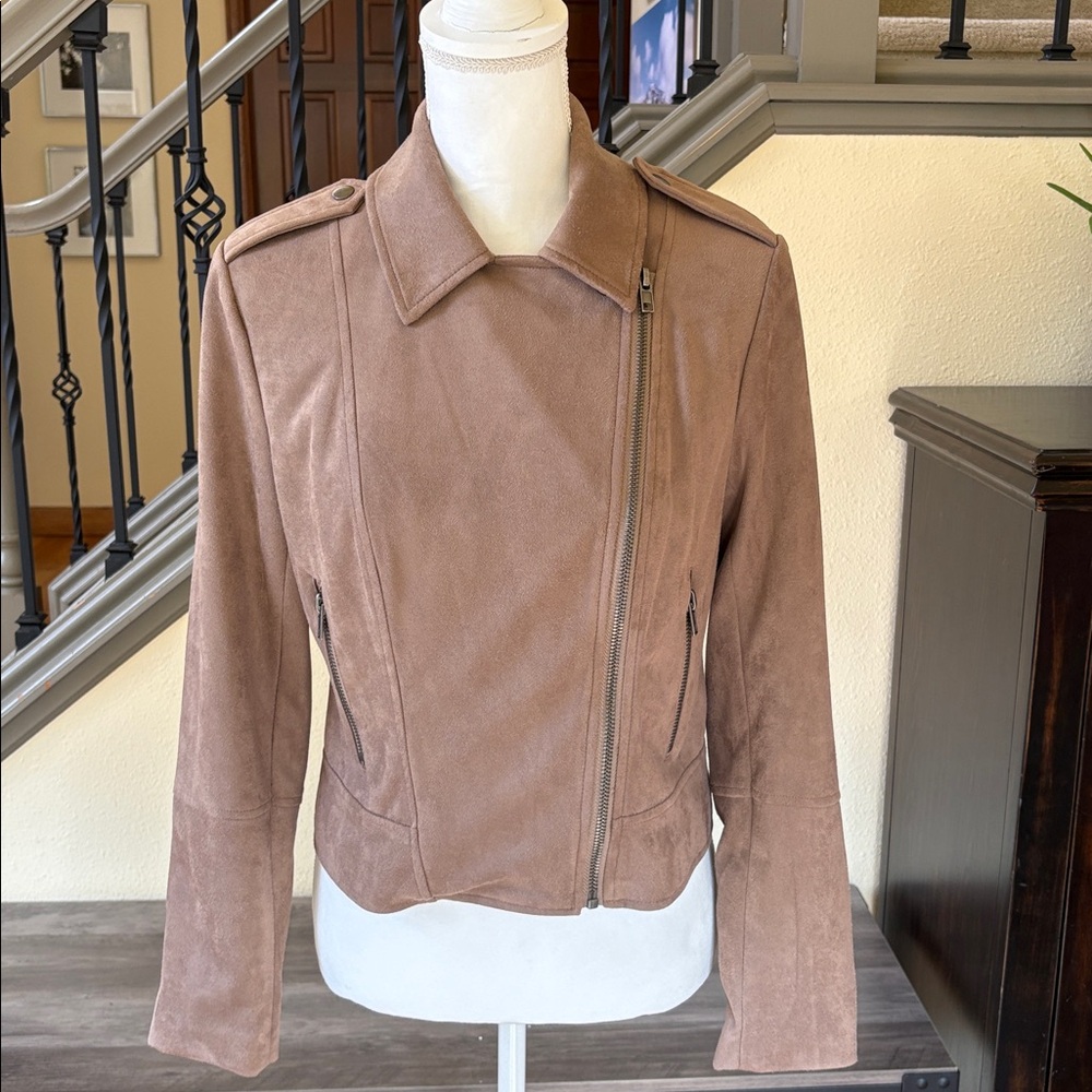 BB Dakota by Steve Madden Beige Faux Suede Moto Jacket Size Small - Picture 3 of 16